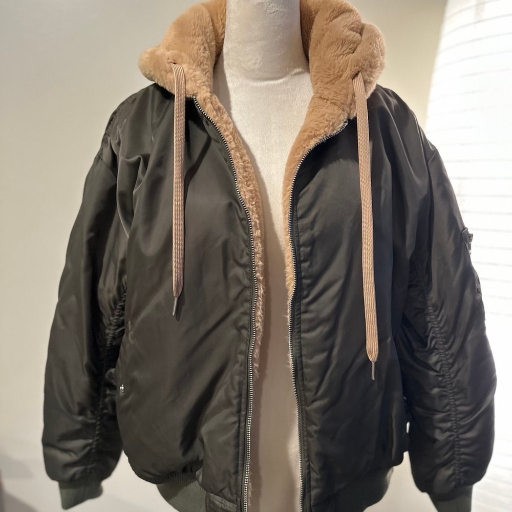 Reversible Olive Bomber Jacket with Tan Lining